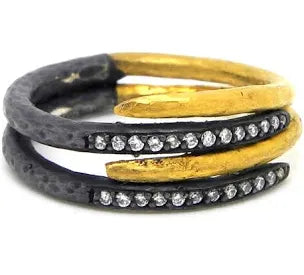 Lika Behar Zebra 2 ring with diamonds, oxidized silver, and 24k gold