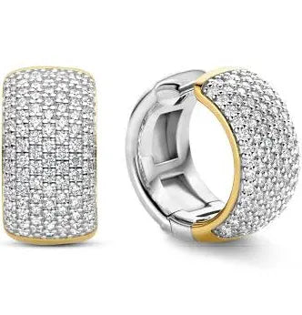 cz hoops made in italy, sterling silver cx hoope with gold vermail