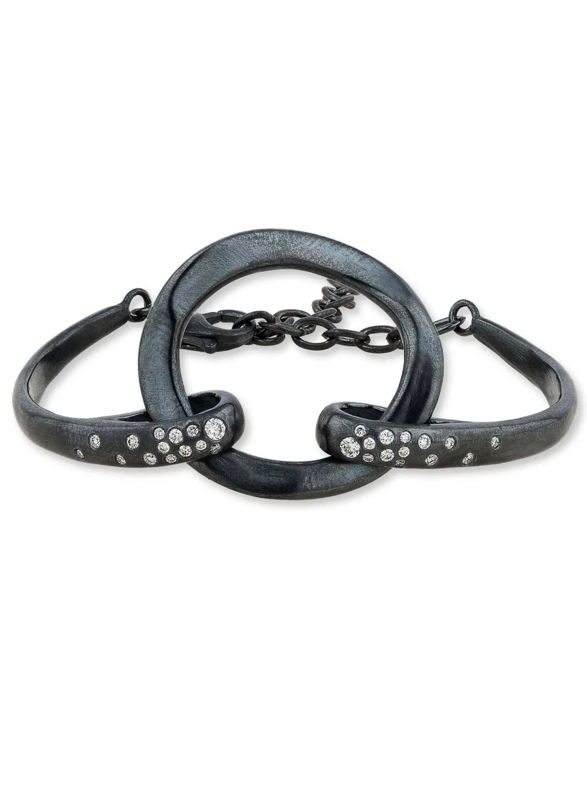 Lika Behar - Orion black bracelet with oxidized silver and diamonds