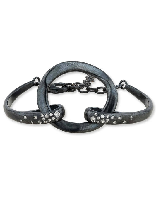 Lika Behar - Orion black bracelet with oxidized silver and diamonds