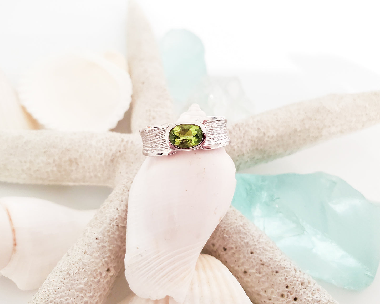 harmony sterling silver ring peridot semiprecious gemstone band