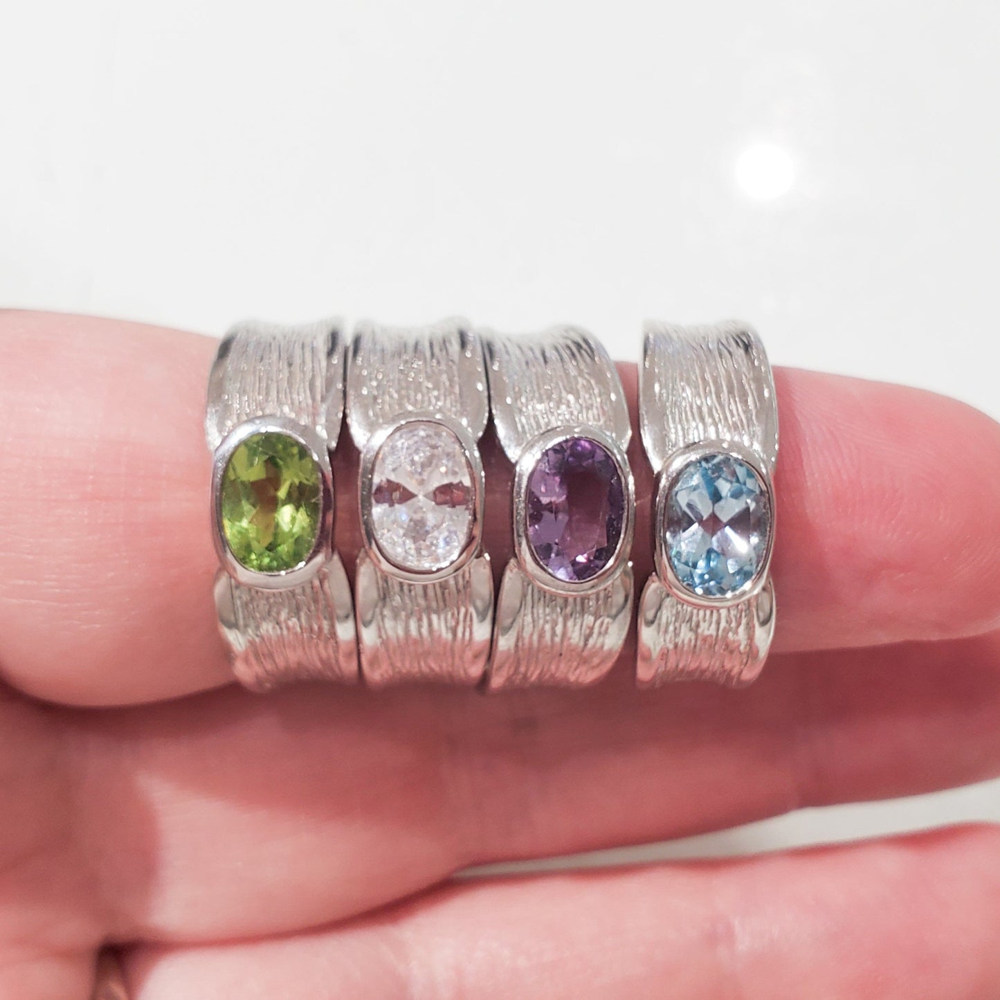 harmony sterling silver ring peridot white topaz amethyst blue topaz semiprecious gemstone band 925 silver