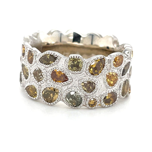 14k White Gold Band With Natural Colored Diamonds #6595-2