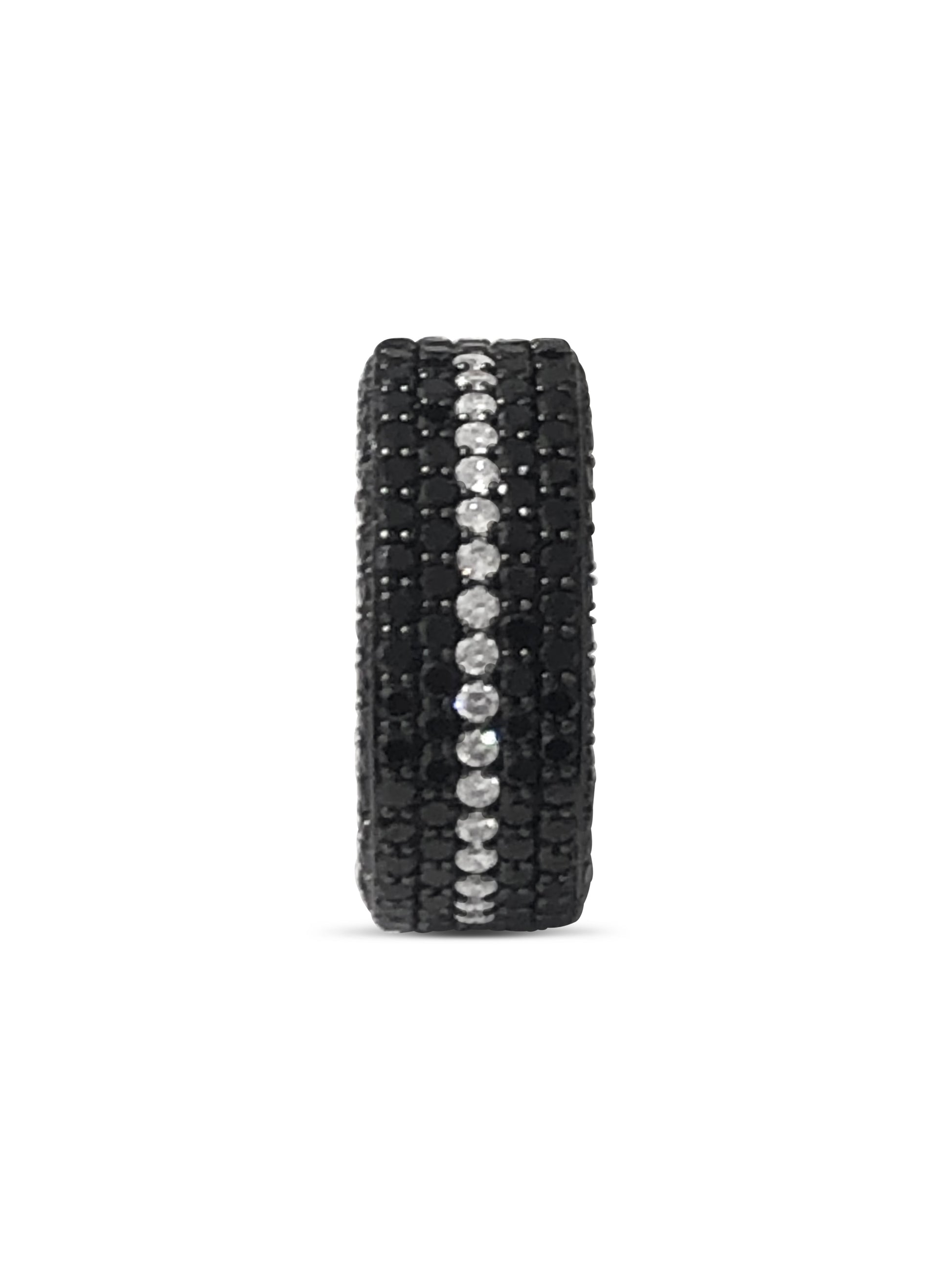 6598 black diamond band with a row of white diamonds, handcrafted by Michael's Custom Jewelers in Provincetown