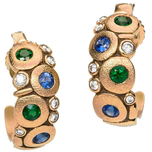 18k rose gold r-122rs candy earrings 18k rose gold blue green mix sapphire tsavorites
