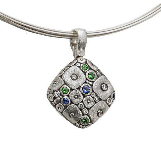 Soft Mosaic Pendant Necklace - Platinum/Sapphire Mix M-46PS