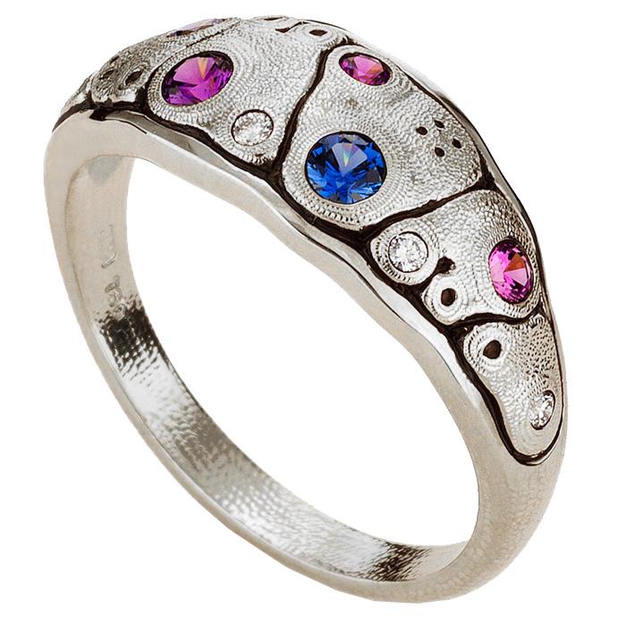 R-203PS Alex Sepkus Anna Dome Ring platinum blue purple sapphire mix