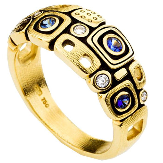 R-214S alex sepkus little windows ring 18k yellow gold blue sapphire