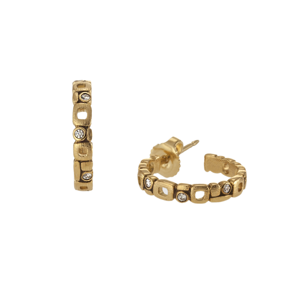 Alex Sepkus Micro Windows Hoop Earrings - E-139D, 18k yellow gold hoops with diamonds e139
