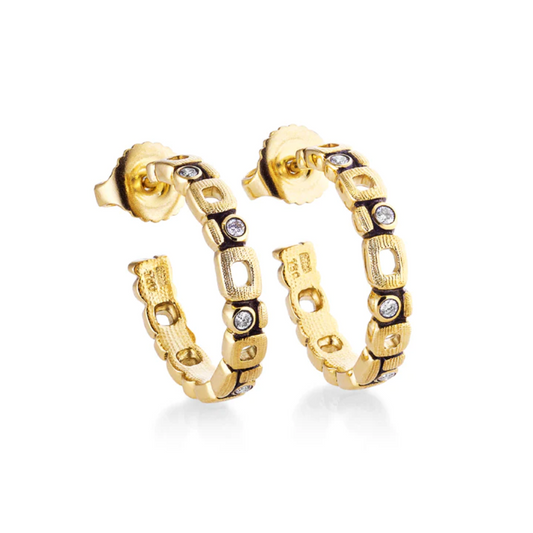 Alex Sepkus Micro Windows Hoop Earrings - E-139D, 18k yellow gold hoops with diamonds e139