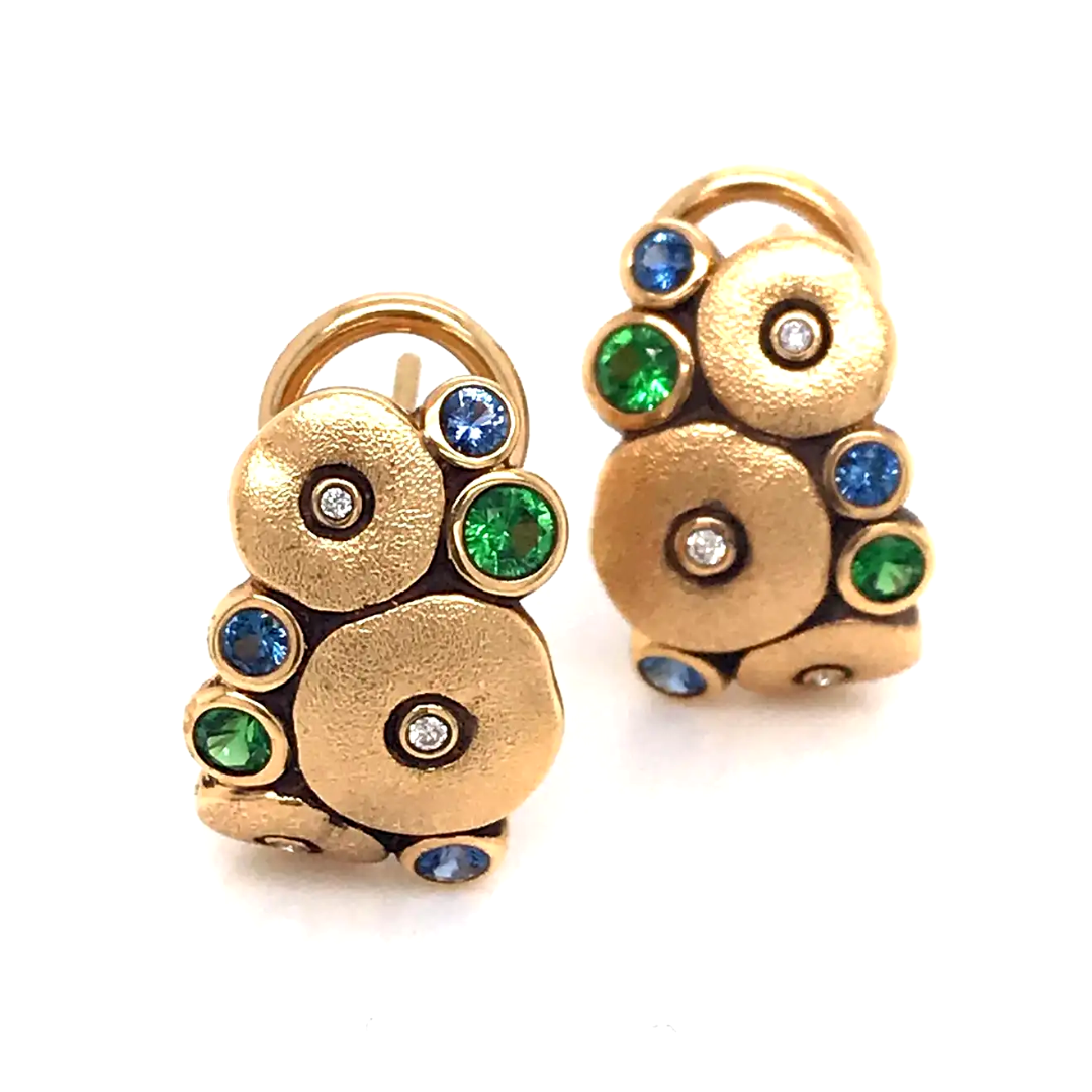 Orchard Earrings - E-100S Sapphire and Tsavorite Mix 18k Yellow Gold Earrings