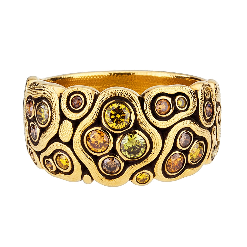 Swirling Water Dome Ring 18k gold Natural Color Diamonds R 86CD
