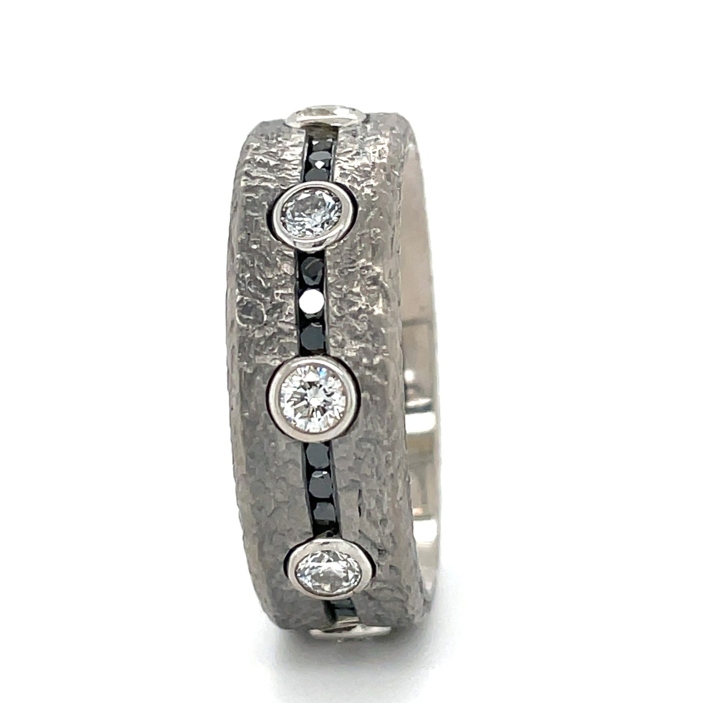 14k Gray And White Gold Band With Diamonds #2055 designed by Michael's Custom Jewelers on Cape Cod