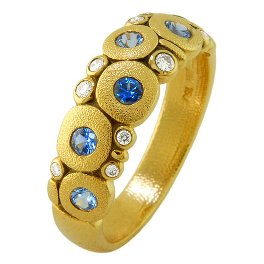 alex sepkus ring candy dome ring 18k yellow gold blue sapphire diamond band r-122S