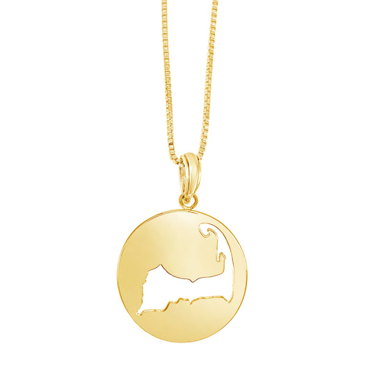 cape cod map pendant, gold filled cape cod cutout necklace with a box chain