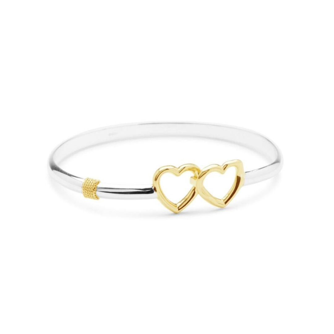 Double Heart Bracelet - Silver/Rhodium Gold
