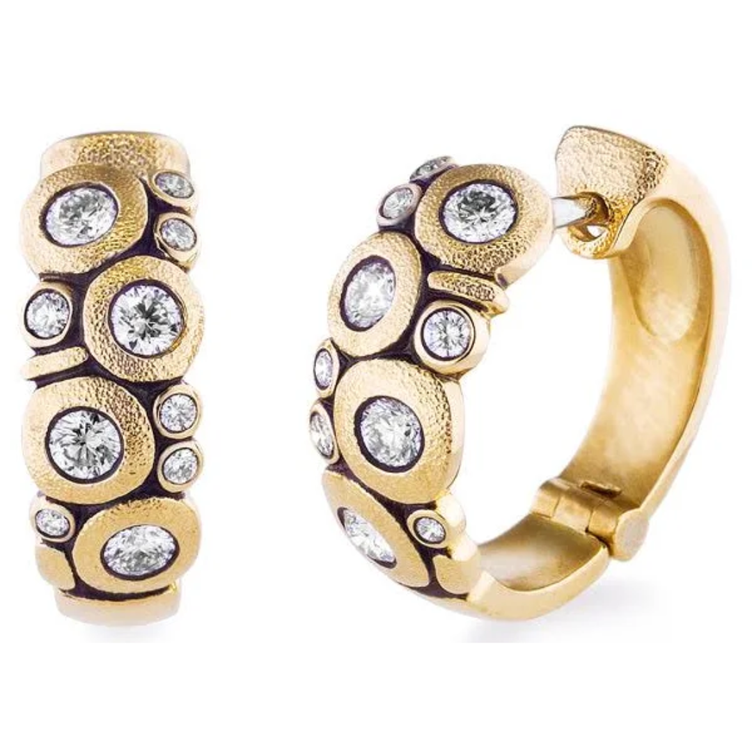 Candy Huggie Earrings - E-122D(HUG) 18k yellow gold huggie earrings with diamonds designed by alex sepkus