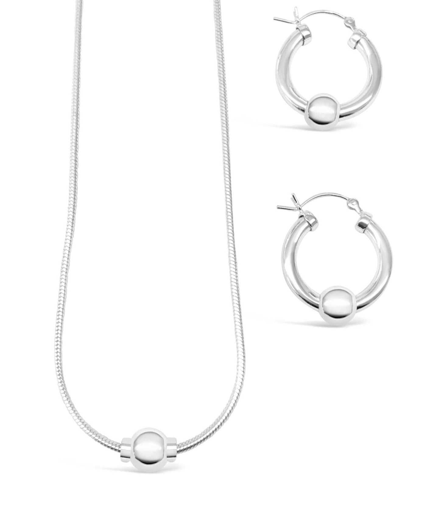 925 sterling silver beach ball necklace and small earrings set, value set cape cod beach ball jewelry made of 925 sterling silver