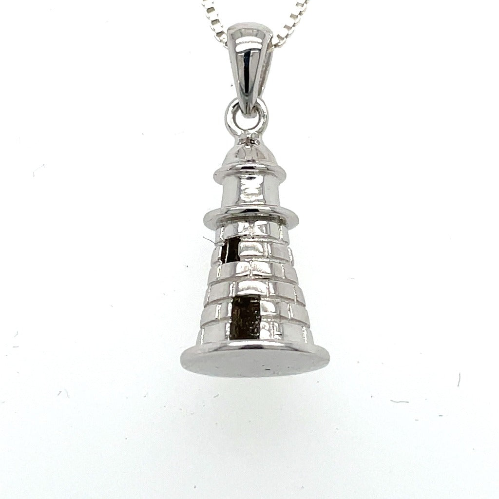 cape cod 3d lighthouse necklace, sterling silver pendant necklace made on cape cod