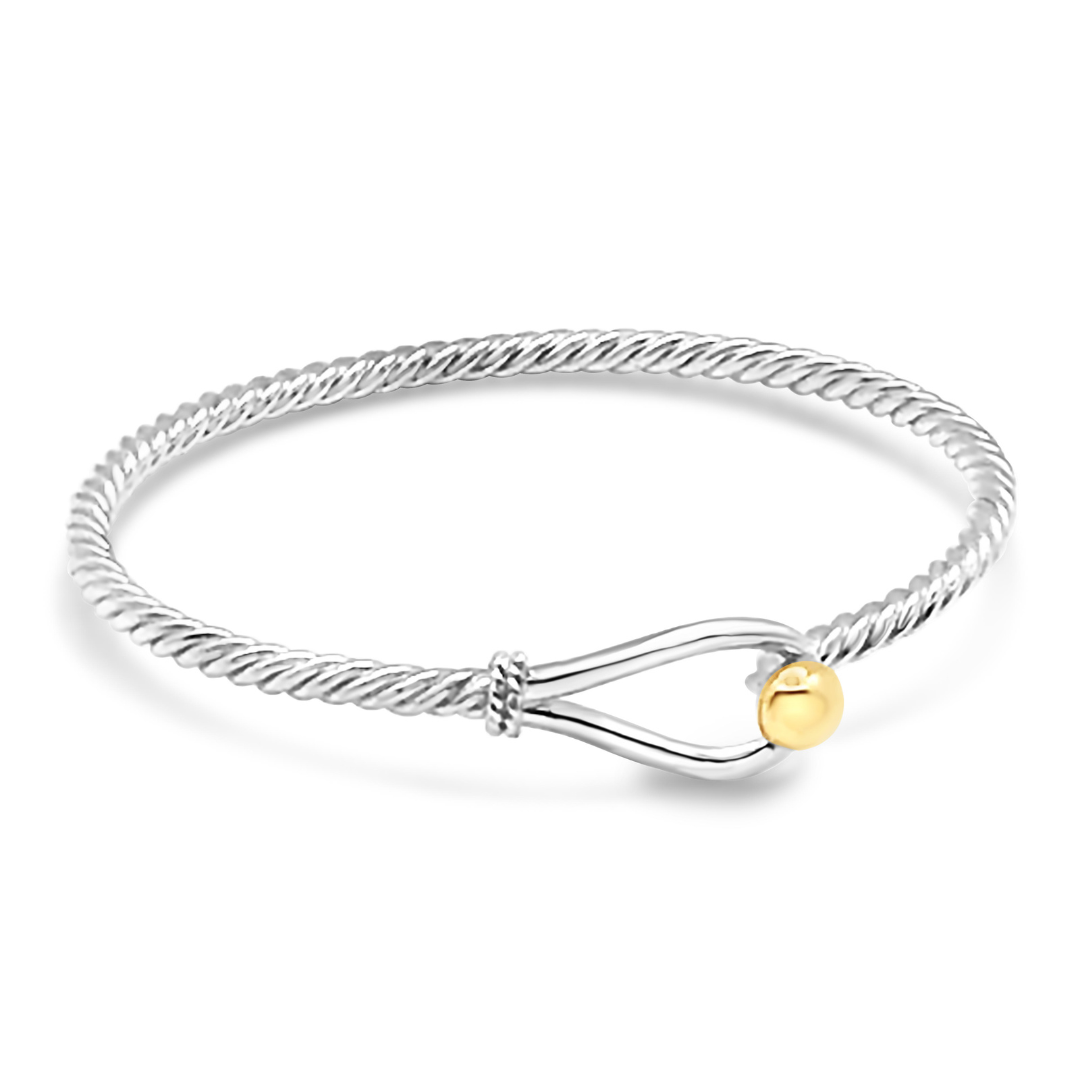 Made On Cape Cod. Twisted Nautical Hook Bracelet - Silver/Rhodium Gold 6.5