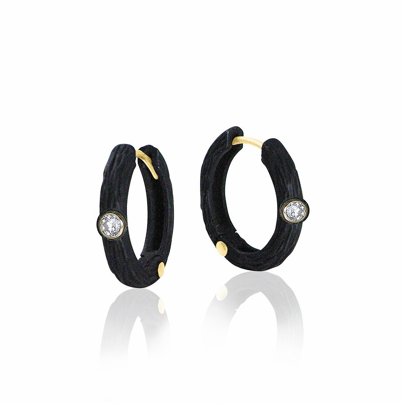 pebble hoop earrings 18k gold and oxidized chrome