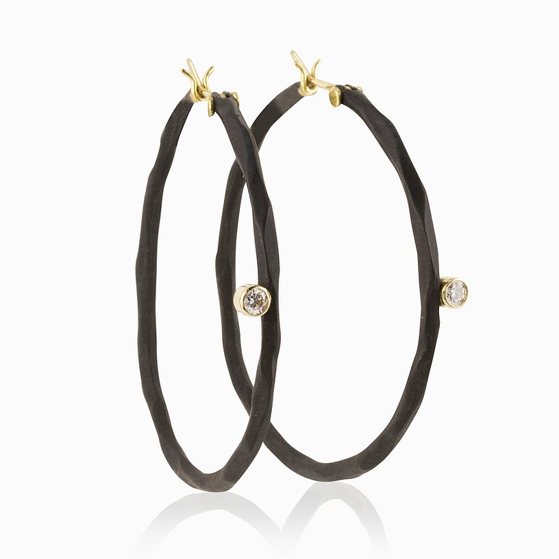 medium hoop earring sarah graham 18k gold oxidized cobalt chrome