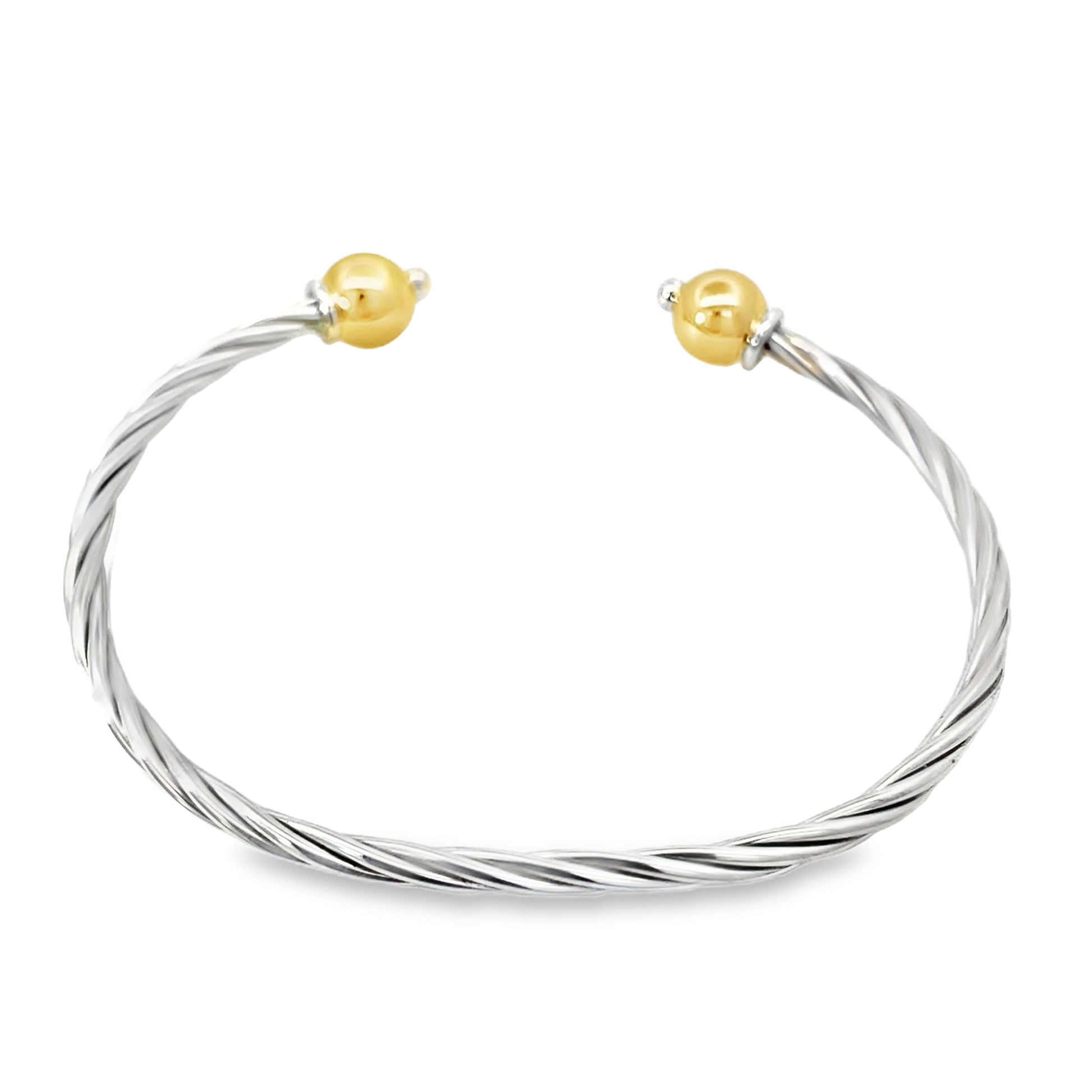 Made On Cape Cod. Beachball Bracelet Twisted Cuff  - 14k Gold and sterling silver cuff