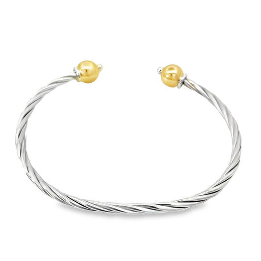 Made On Cape Cod. Beachball Bracelet Twisted Cuff  - 14k Gold and sterling silver cuff