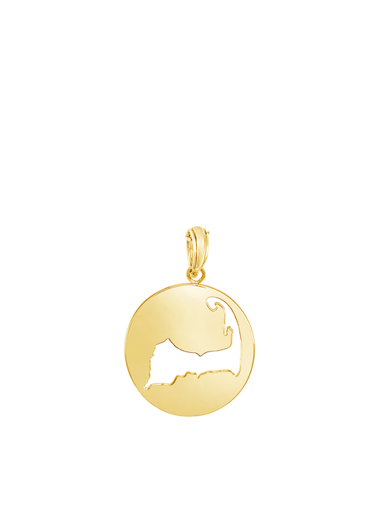 14k gold cape cod map cutout pendant, handmade on cape cod