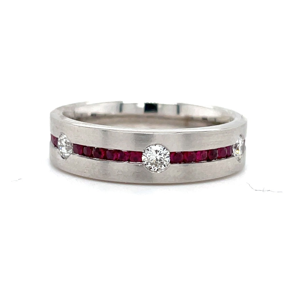14k White Gold Band With Rubies And Diamonds