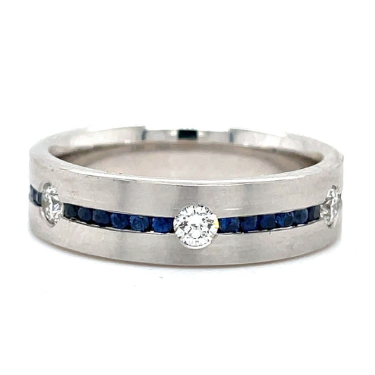 14k White Gold Band With Sapphires And Diamonds