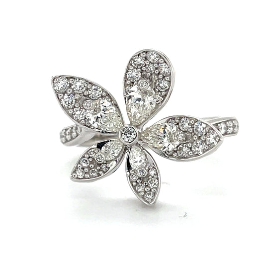 14k White Gold Flower Ring With White Diamonds #M4884R-0005
