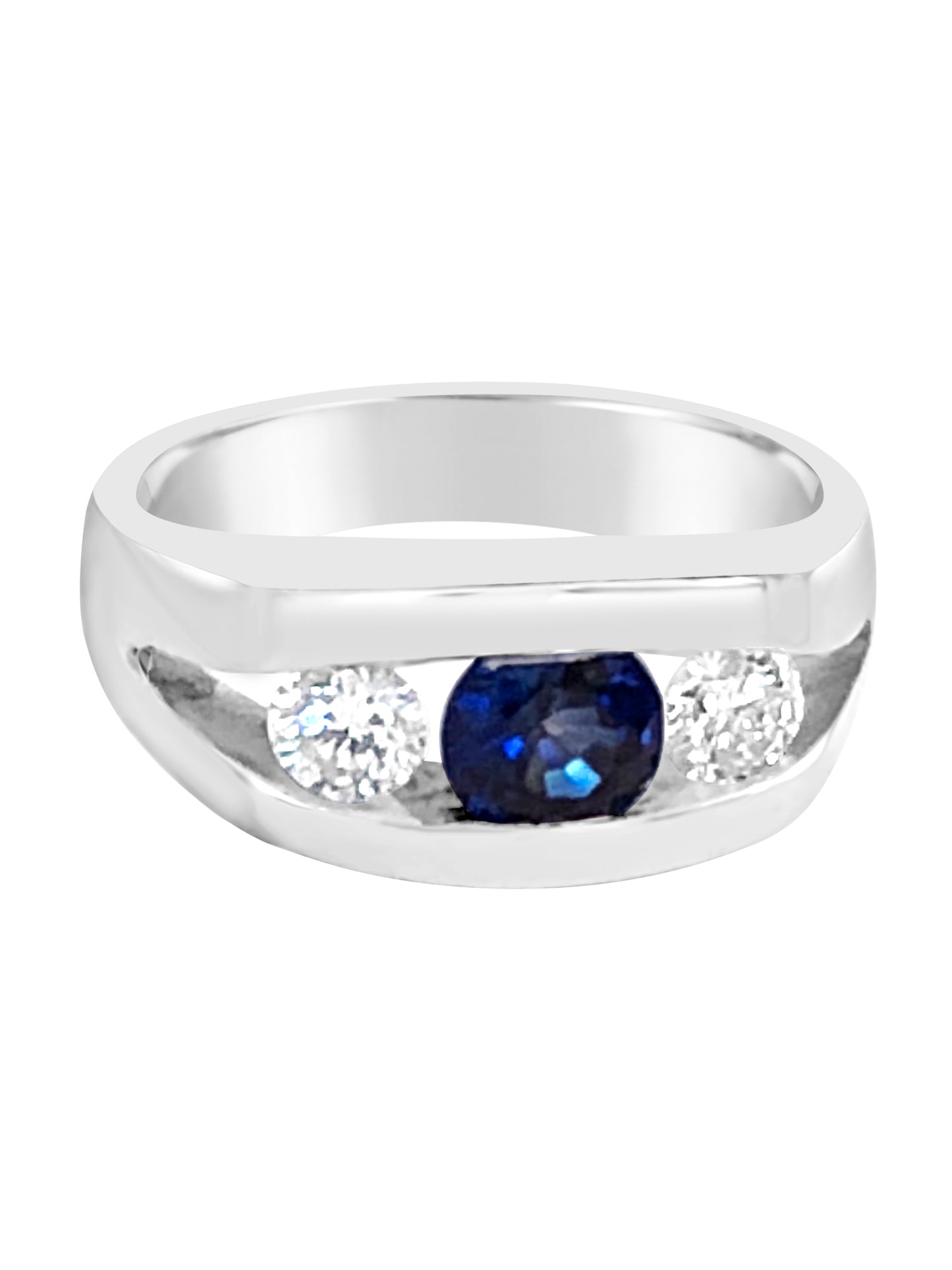 14k white gold 3 stone ring with sapphire and diamonds sapphire wedding band Michael's Jewelry Cape Cod Provincetown