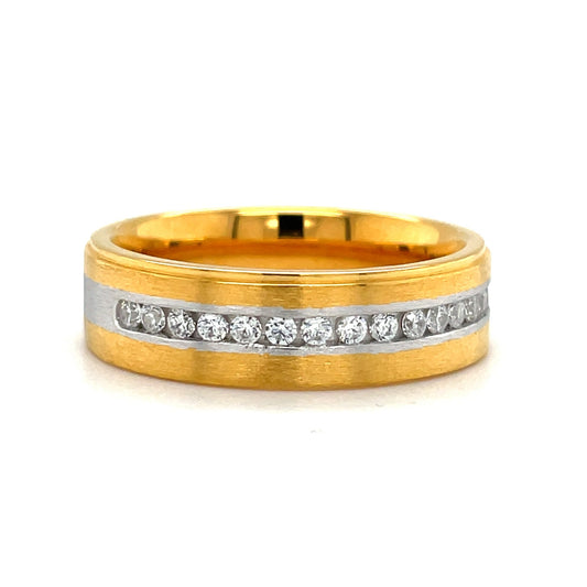 14k Yellow And White Gold Band With Diamonds #MKS68 Cape Cod Provincetown made by Michael's Custom Jewelers