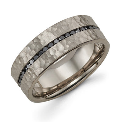 8mm wide hammered band with black diamonds handmade ring michael's fine jewelry provincetown
