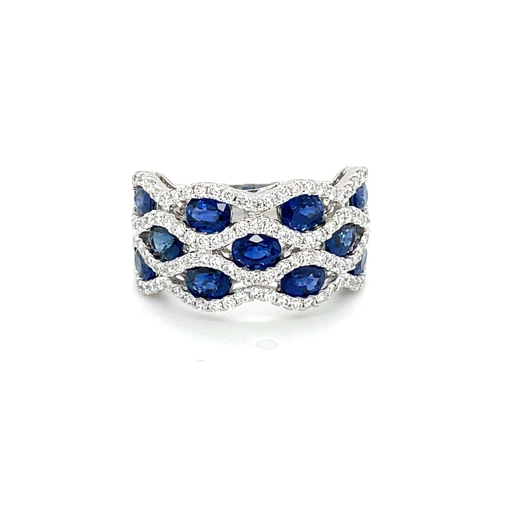 "School Of Bluefish" Ring - 14k White Gold With Sapphires And Diamonds, fine jewelry ring designed by Michael's Custom Jewelers on Cape Cod