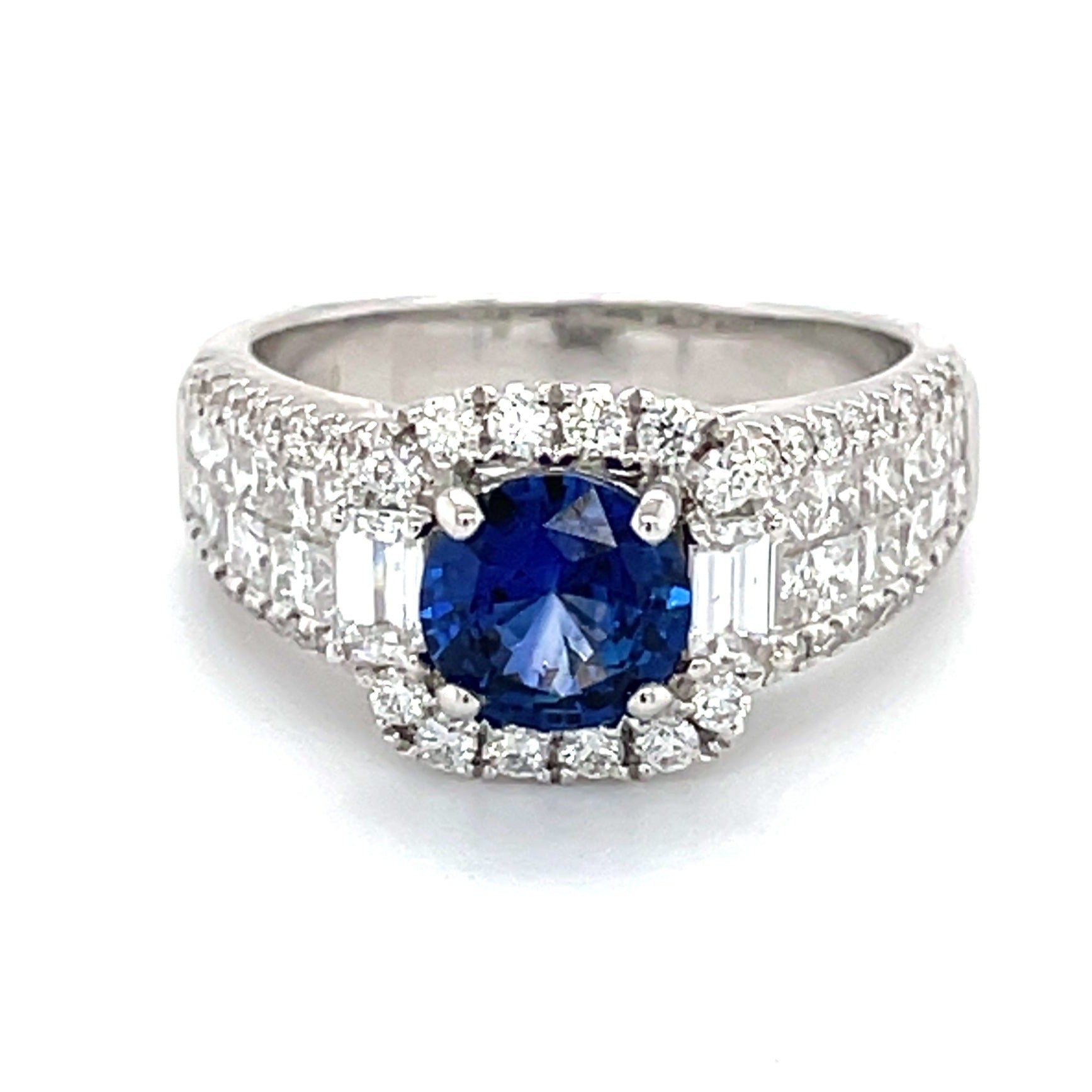 14k White Gold Ring With A Sapphire And White Diamonds #92740