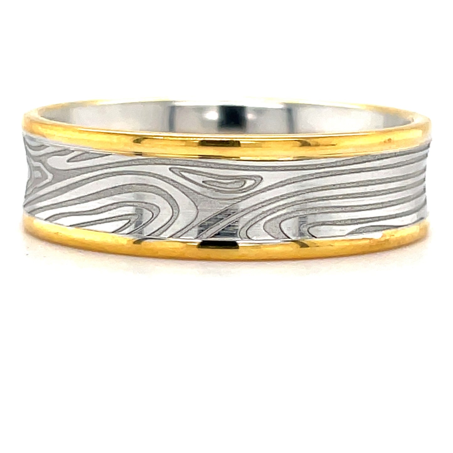 14k Yellow And White Gold Textured Band #MKS47 Cape Cod Provincetown Made by Michael's Custom Jewelers