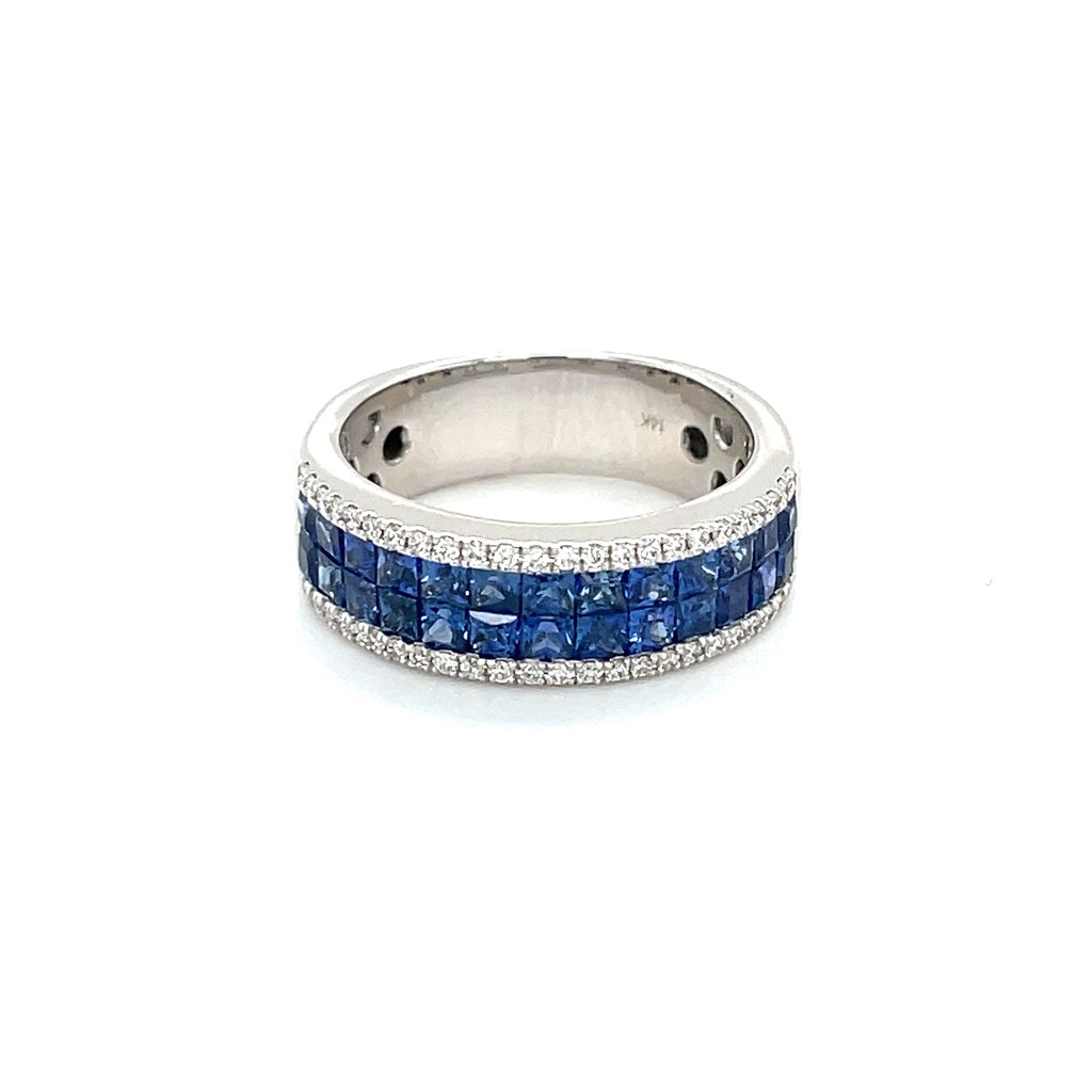 14k White Gold Band With Princess Cut Sapphires designed by Michael's Custom Jewelers on Cape Cod