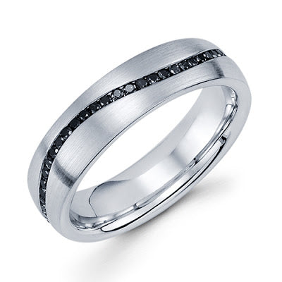 handmade men's band 14k white gold black diamond ring wave design michael's jewelry cape cod jeweler provincetown
