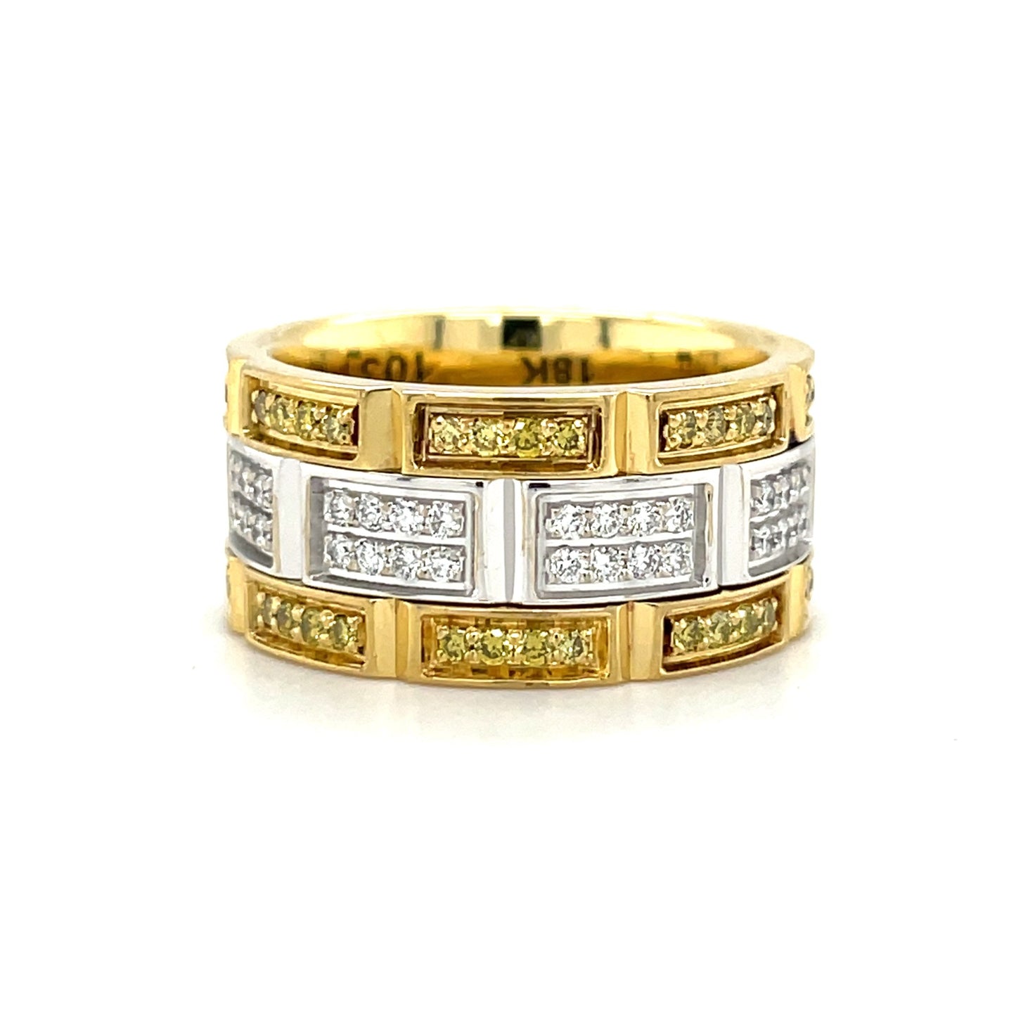 18k Yellow And White Gold Ring With White And Fancy Yellow Diamonds #6538