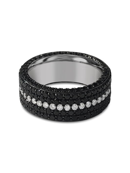 14k grey gold band with black and white diamonds 