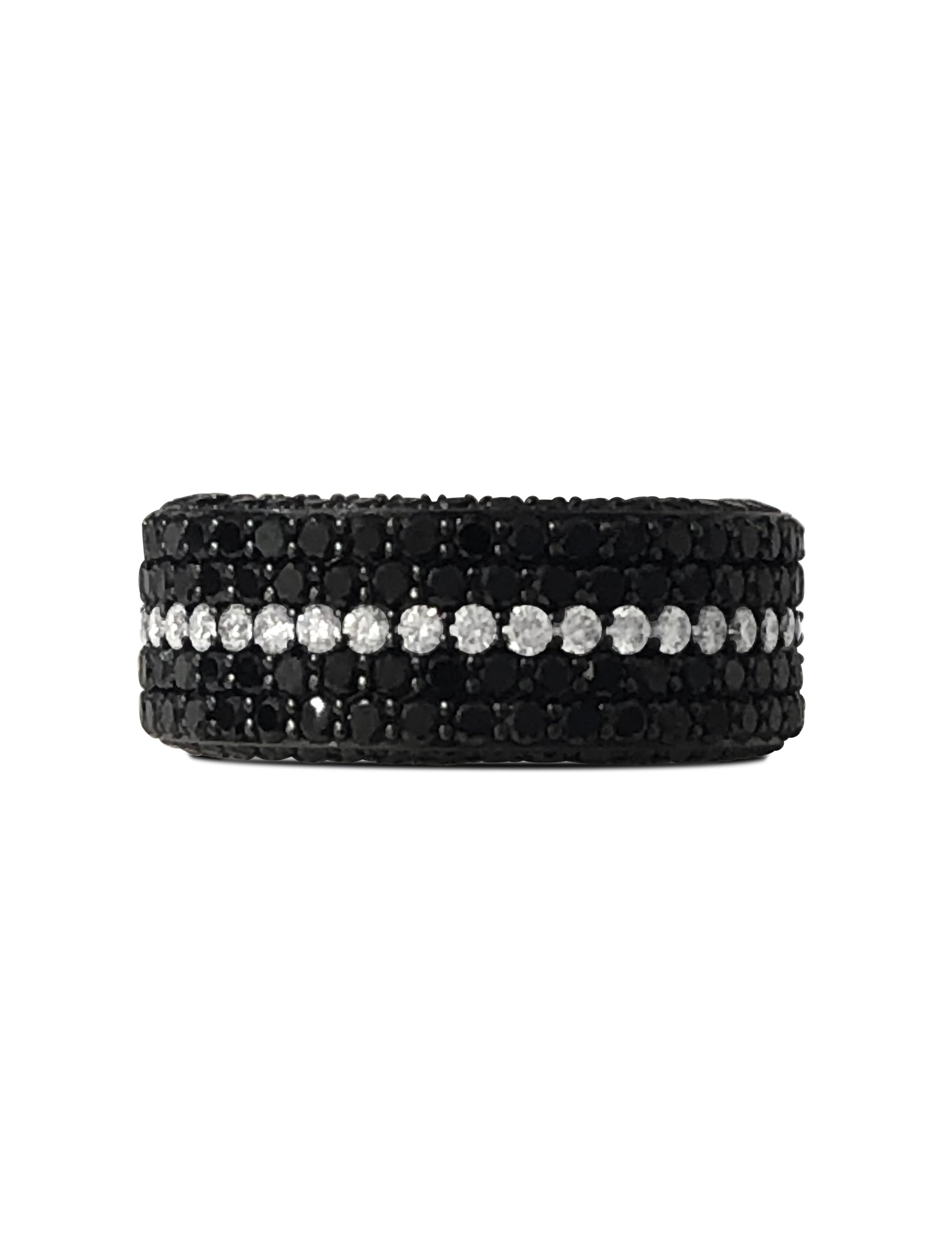 6598 black diamond band with a row of white diamonds, handcrafted by Michael's Custom Jewelers in Provincetown