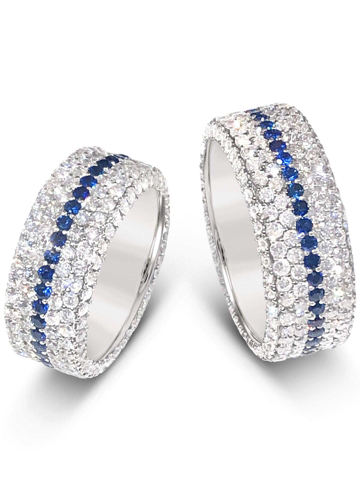 6598s white diamond band with blue sapphires, handmade by Michael's Custom Jewelers