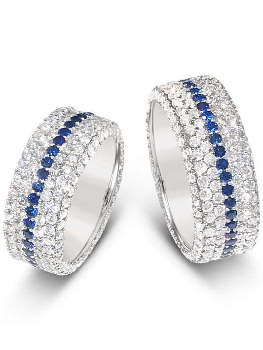 6598s white diamond band with blue sapphires, handmade by Michael's Custom Jewelers