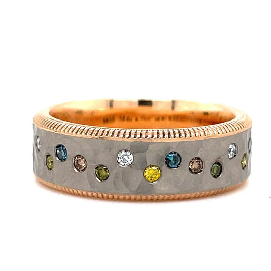 14k Gray And Rose Gold Band With Natural Colored Diamonds #6608