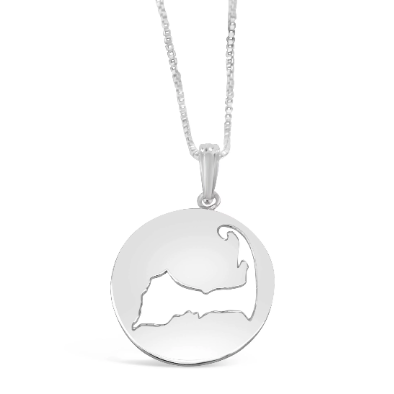 cape cod map cutout necklace, made of 925 sterling silver cape cod map disc pendant necklace
