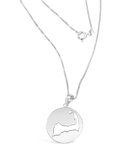 cape cod map cutout necklace, made of 925 sterling silver cape cod map disc pendant necklace