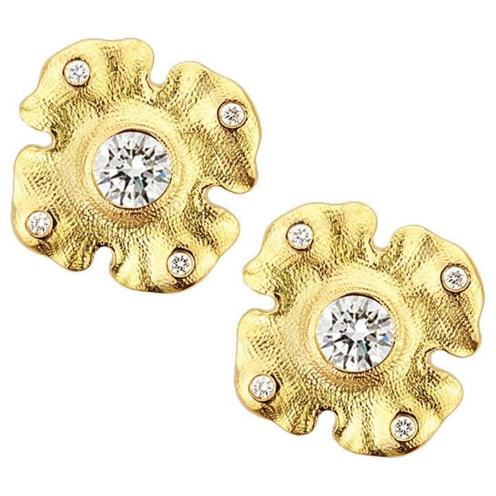e-221D Alex Sepkus earrings Quatrefoil 18k yellow gold diamond stud earrings e221