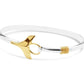 whale tail nautical bangle, cape cod silver nautical bracelet with gold charm, whale tail 925 silver bangle bracelet made on Cape Cod